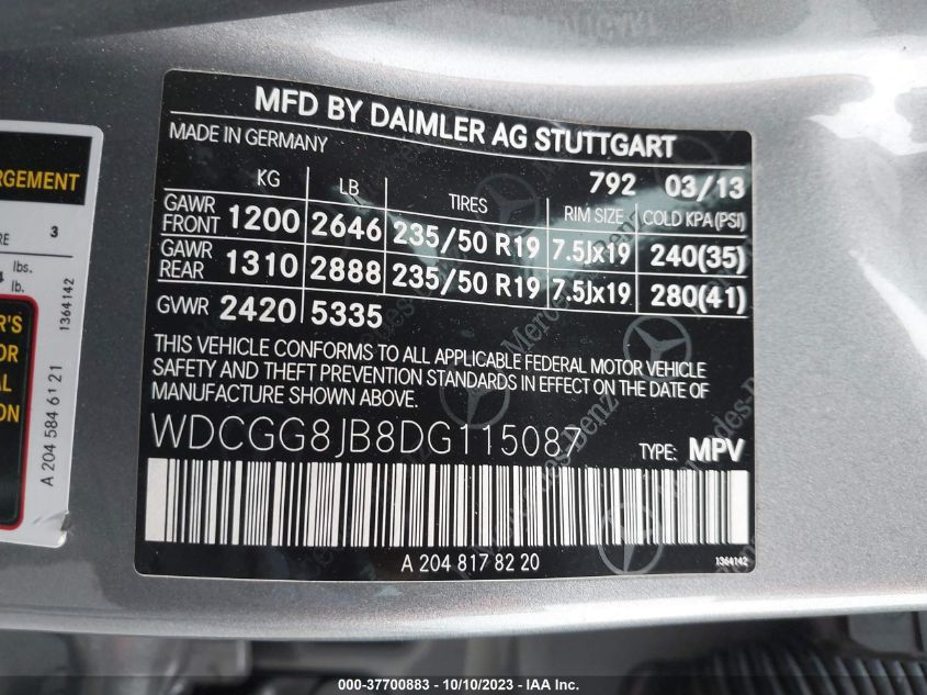 2013 MERCEDES-BENZ GLK-CLASS GLK 350 WDCGG8JB8DG115087