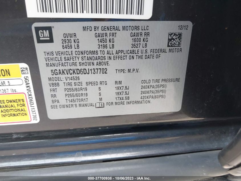 2013 BUICK ENCLAVE LEATHER - 5GAKVCKD6DJ137702