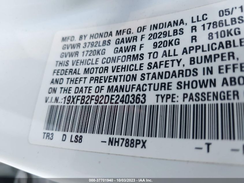 2013 HONDA CIVIC SDN EX-L - 19XFB2F92DE240363