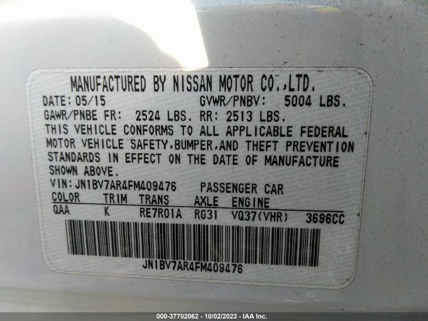 2015 INFINITI Q50 PREMIUM - JN1BV7AR4FM409476