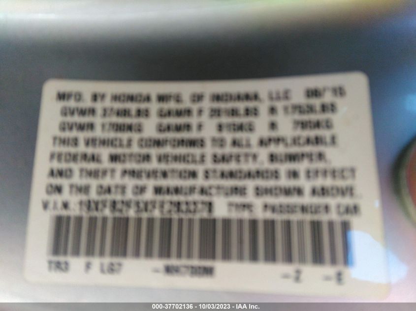 2015 HONDA CIVIC SEDAN LX - 19XFB2F5XFE283378