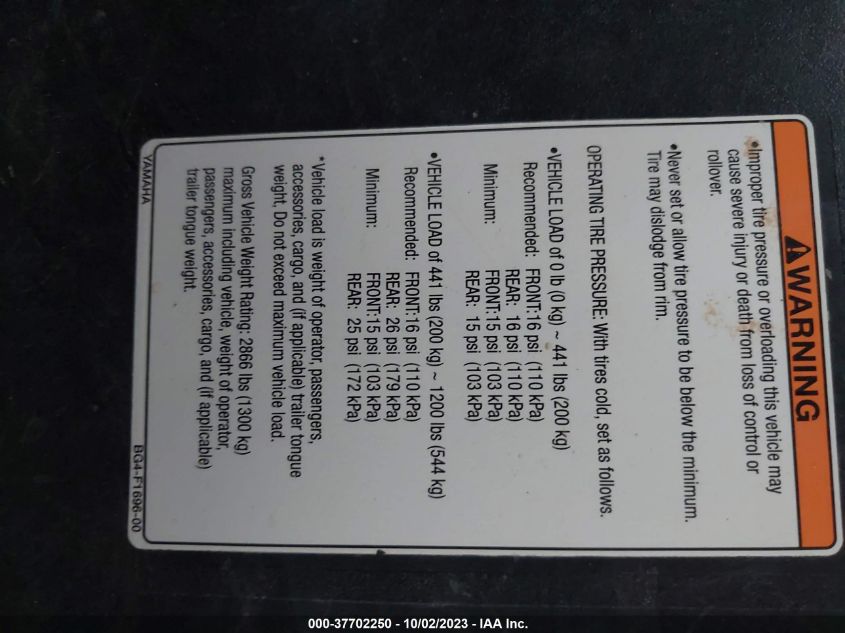 2019 YAMAHA YXF850 ES - 5Y4AN14Y0KA102740