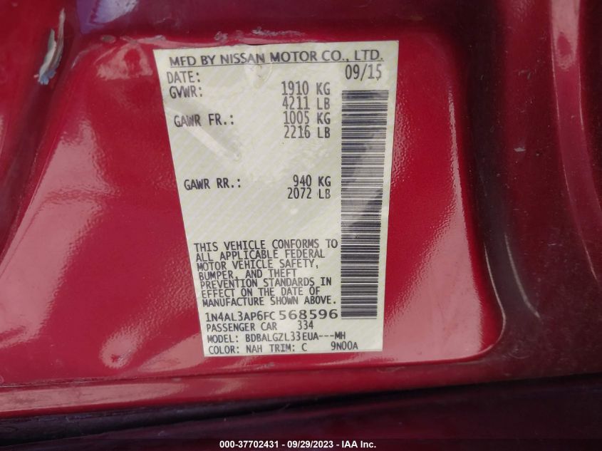 2015 NISSAN ALTIMA 2.5 S - 1N4AL3AP6FC568596