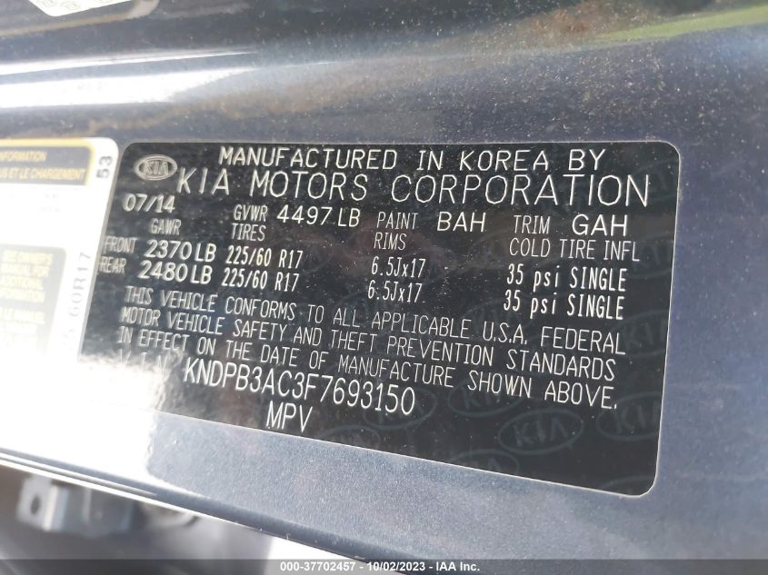 2015 KIA SPORTAGE LX - KNDPB3AC3F7693150