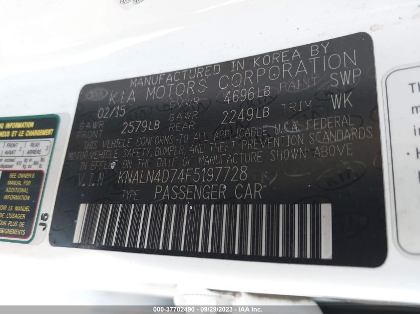 2015 KIA CADENZA PREMIUM - KNALN4D74F5197728