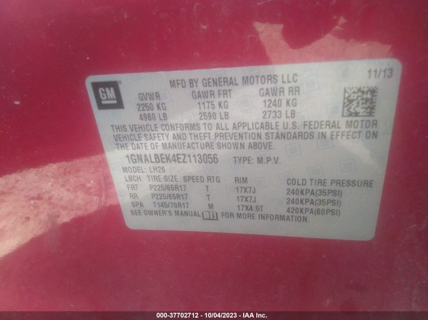 2014 CHEVROLET EQUINOX LT - 1GNALBEK4EZ113056
