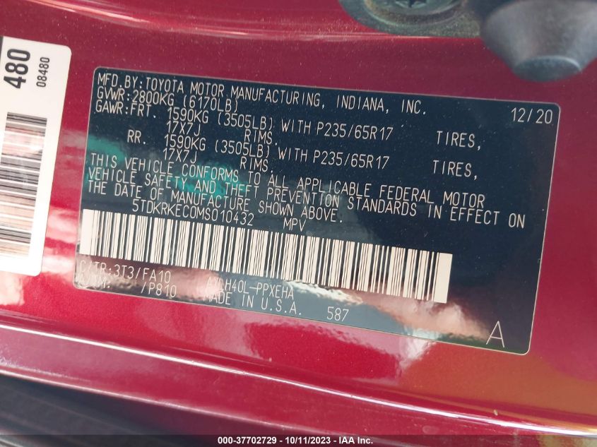 2021 TOYOTA SIENNA LE - 5TDKRKEC0MS010430