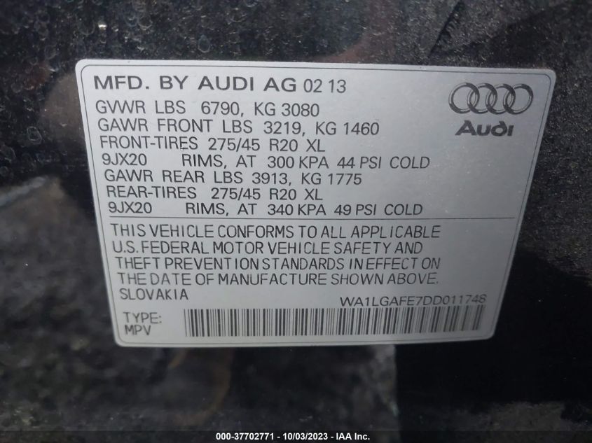 2013 AUDI Q7 2.0XT PREMIUM - WA1LGAFE700011748