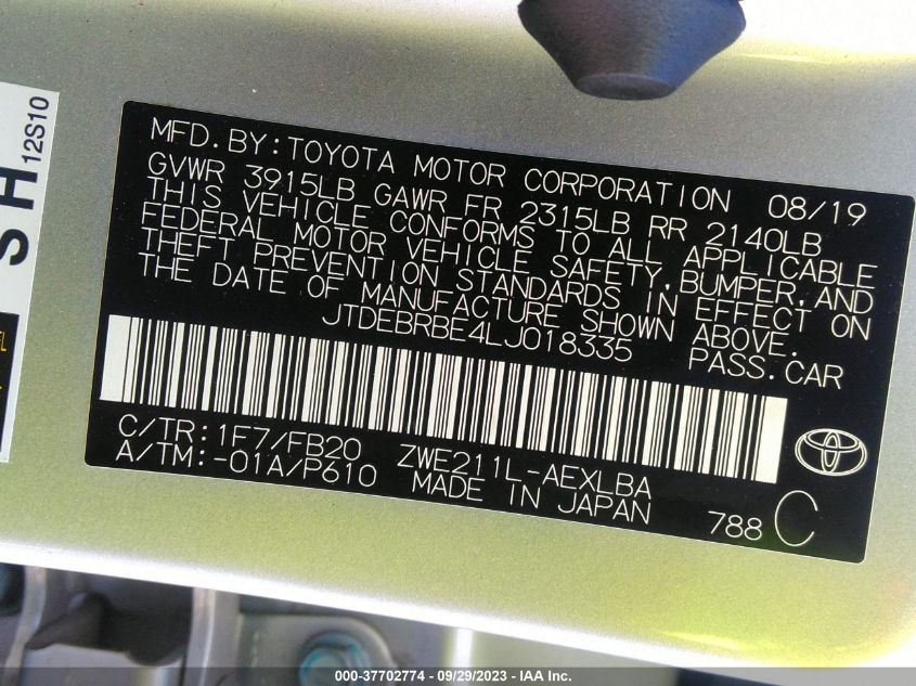 2020 TOYOTA COROLLA HYBRID LE - JTDEBRBE4LJ018335