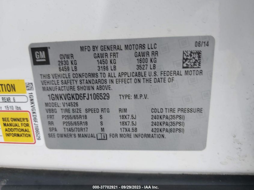 2015 CHEVROLET TRAVERSE LT - 1GNKVGKD6FJ106529