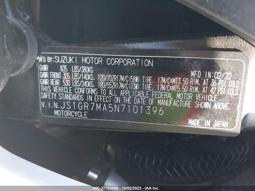 2022 SUZUKI GSX-R750 JS1GR7MA5N7101396