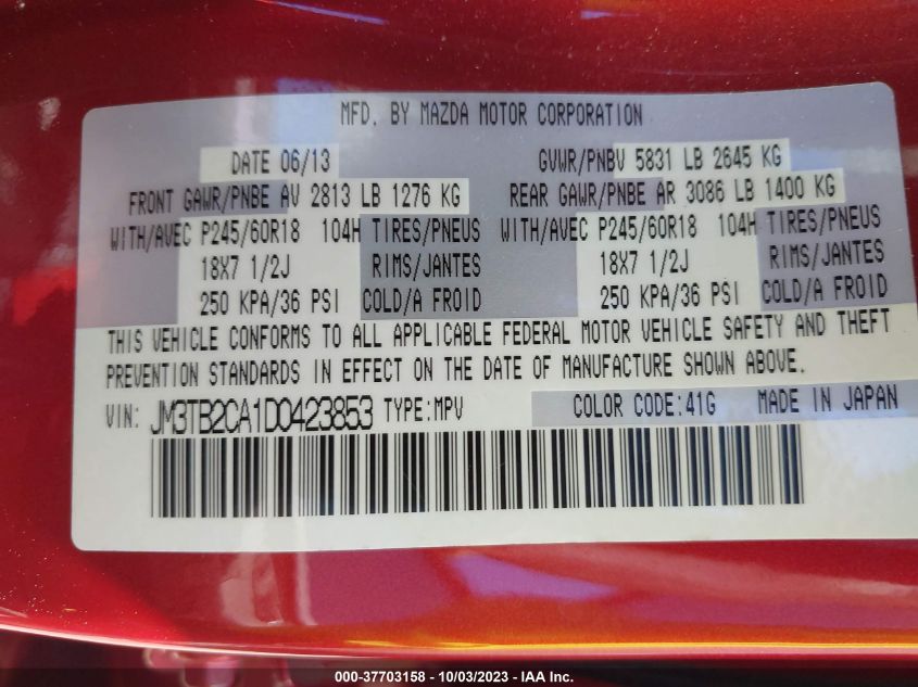 2013 MAZDA CX-9 TOURING - JM3TB2CA1D0423853