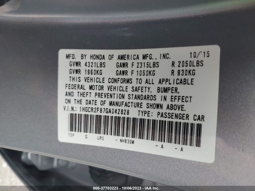 2016 HONDA ACCORD SEDAN EX-L - 1HGCR2F87GA042828