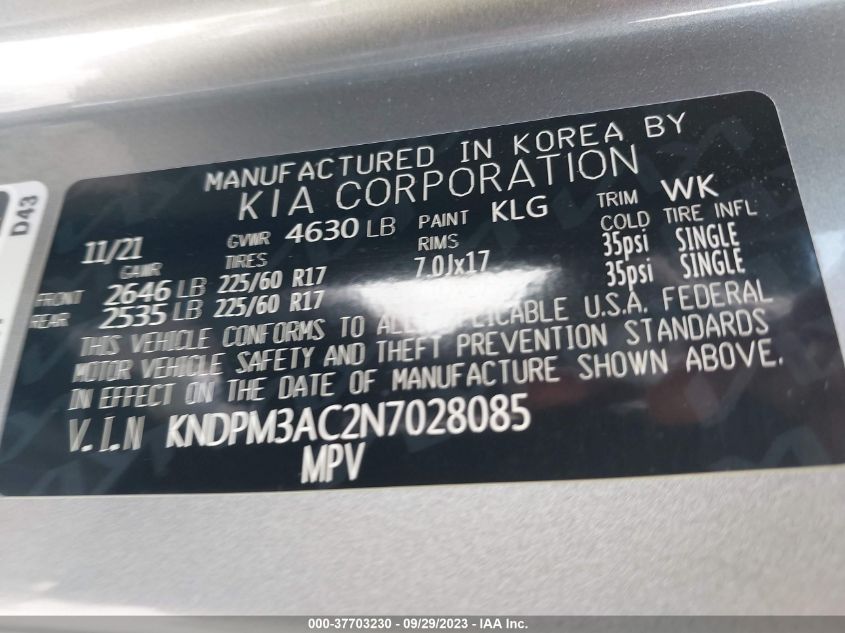 2022 KIA SPORTAGE LX - KNDPM3AC2N7028085