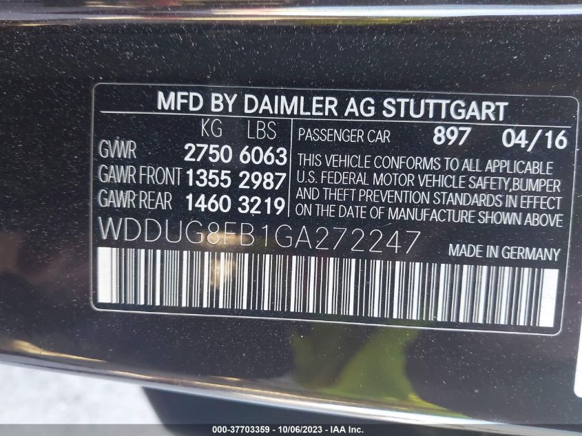 2016 MERCEDES-BENZ S-CLASS S 550 WDDUG8FB1GA272247