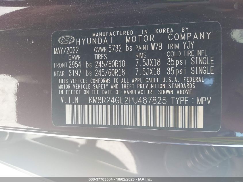 KM8R24GE2PU487825 Hyundai Palisade SEL 9