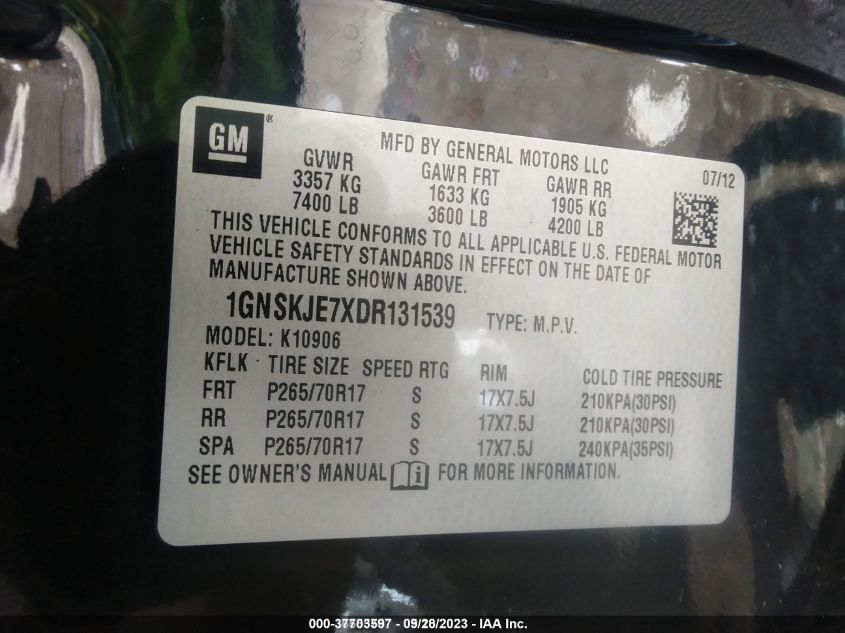 2013 CHEVROLET SUBURBAN 1500 LT - 1GNSKJE7XDR131539