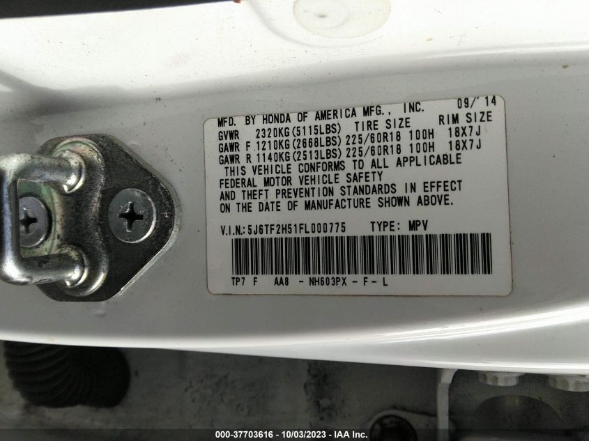 2015 HONDA CROSSTOUR EX-L - 5J6TF2H51FL000775