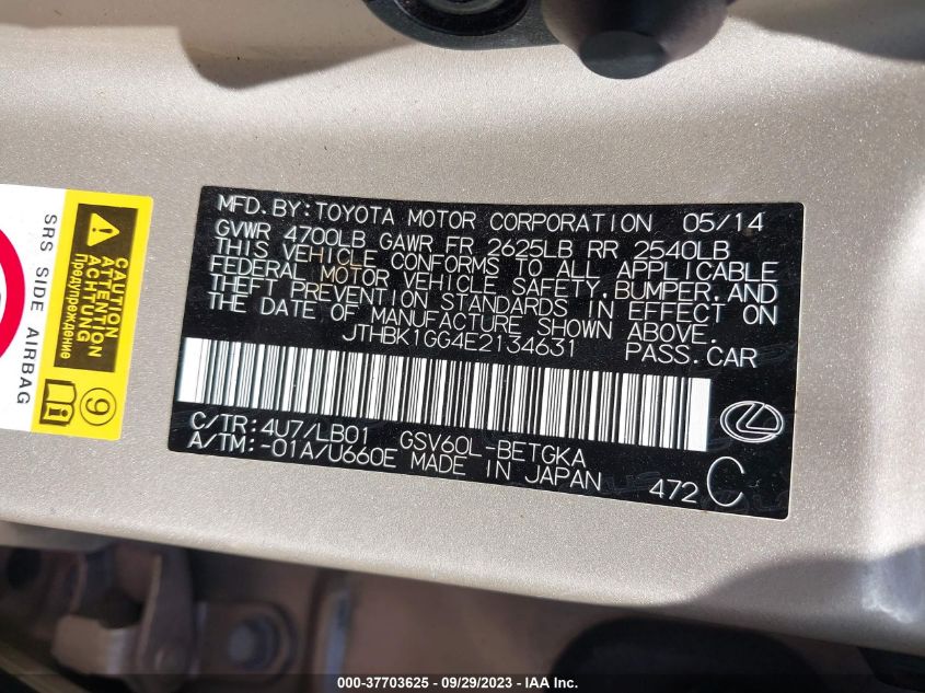 2014 LEXUS ES 350 - JTHBK1GG4E2134631