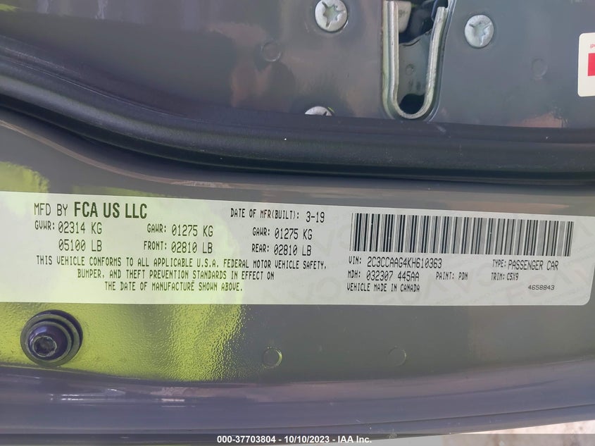 VIN 2C3CCAAG4KH610363 2019 CHRYSLER 300 TOURING