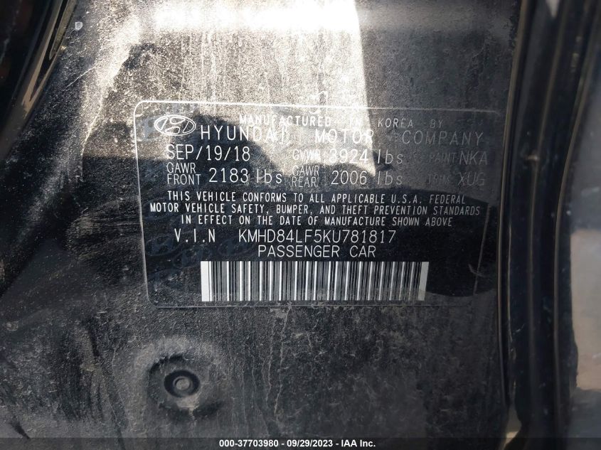 VIN KMHD84LF5KU781817 2019 HYUNDAI ELANTRA SEL