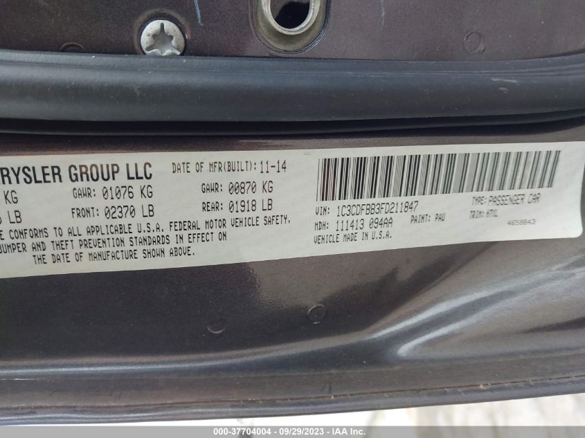 2015 DODGE DART SXT - 1C3CDFBB3FD211847