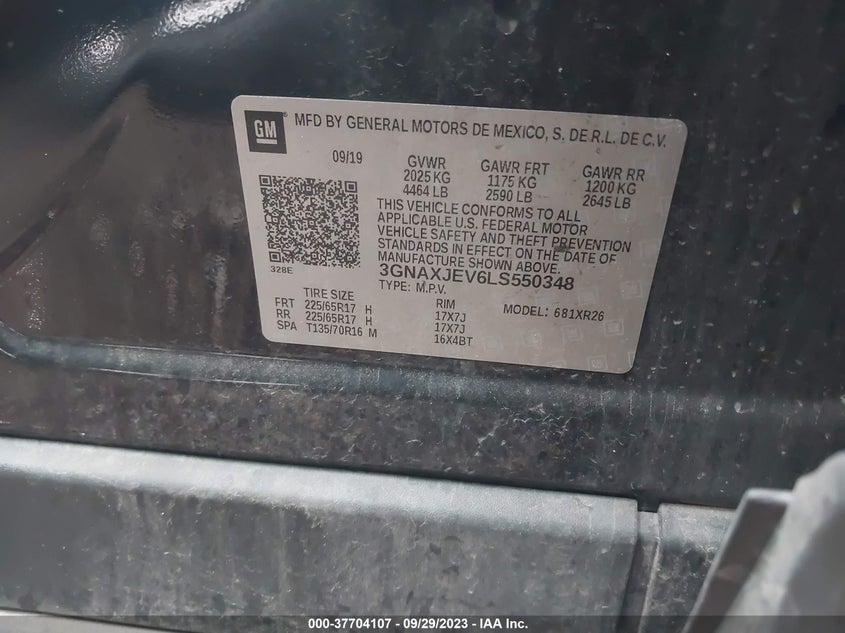 VIN 3GNAXJEV6LS550348 2020 CHEVROLET EQUINOX LT