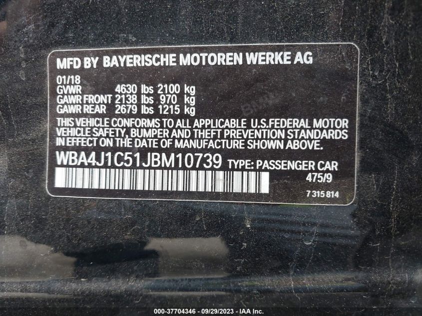2018 BMW 430I GRAN COUPE WBA4J1C51JBM10739