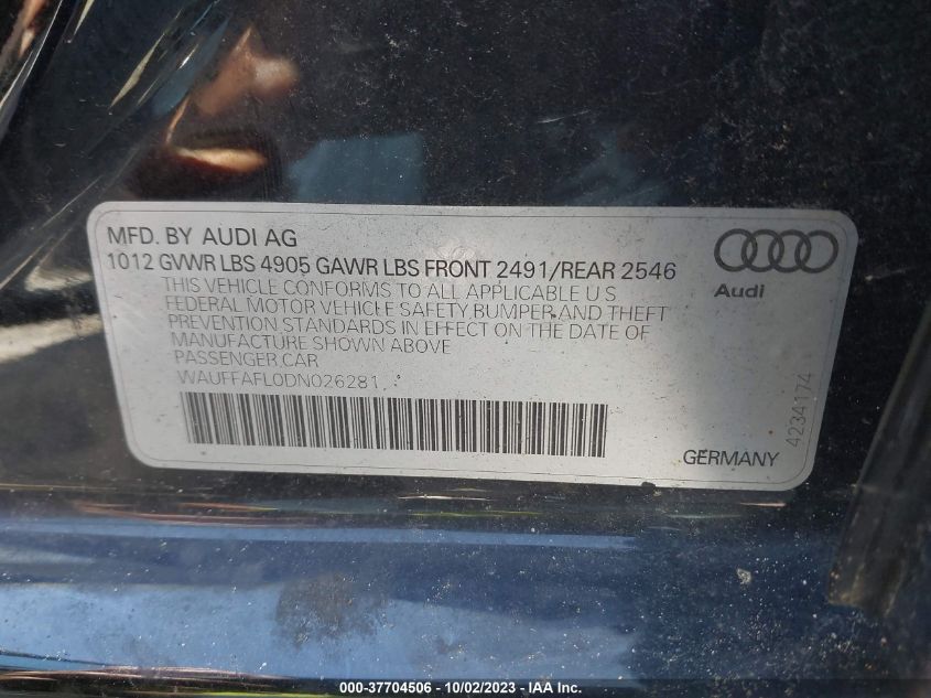 2013 AUDI A4 PREMIUM PLUS - WAUFFAFL0DN026281