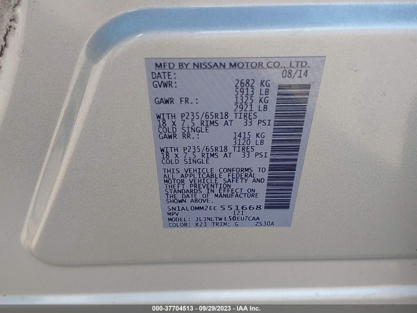 2014 INFINITI QX60 - 5N1AL0MM2EC551668