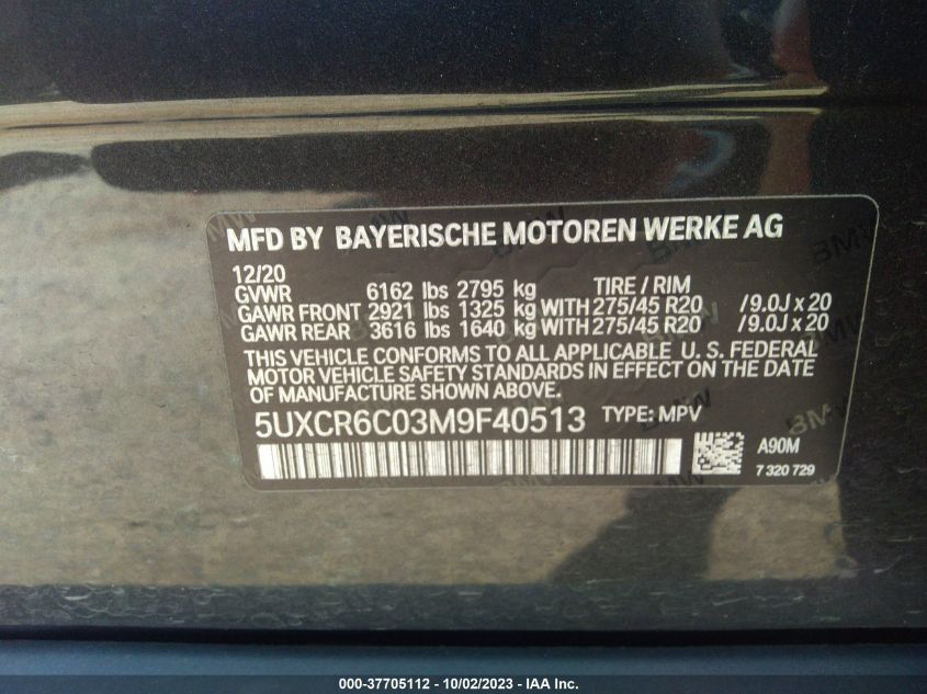 5UXCR6C03M9F40513 2021 BMW X5, photo no. 9