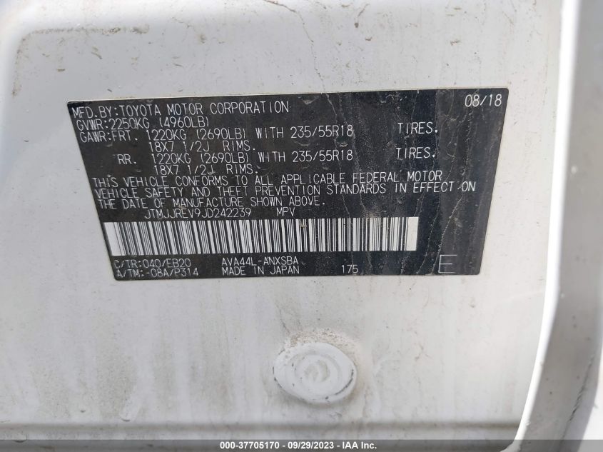 2018 TOYOTA RAV4 HYBRID SE - JTMJJREV9JD242239