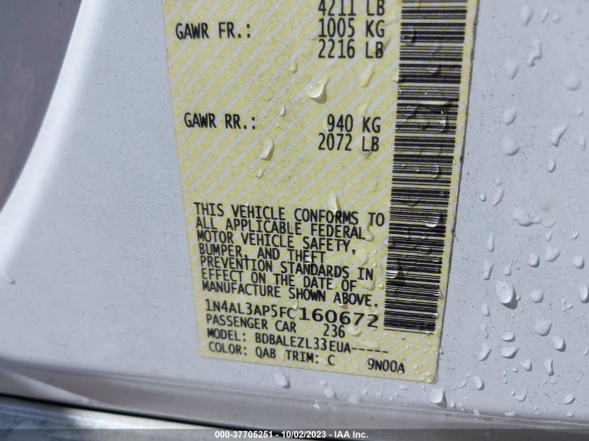 2015 NISSAN ALTIMA 2.5 S - 1N4AL3AP5FC160672