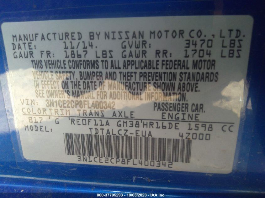 2015 NISSAN VERSA NOTE S PLUS - 3N1CE2CP8FL400342