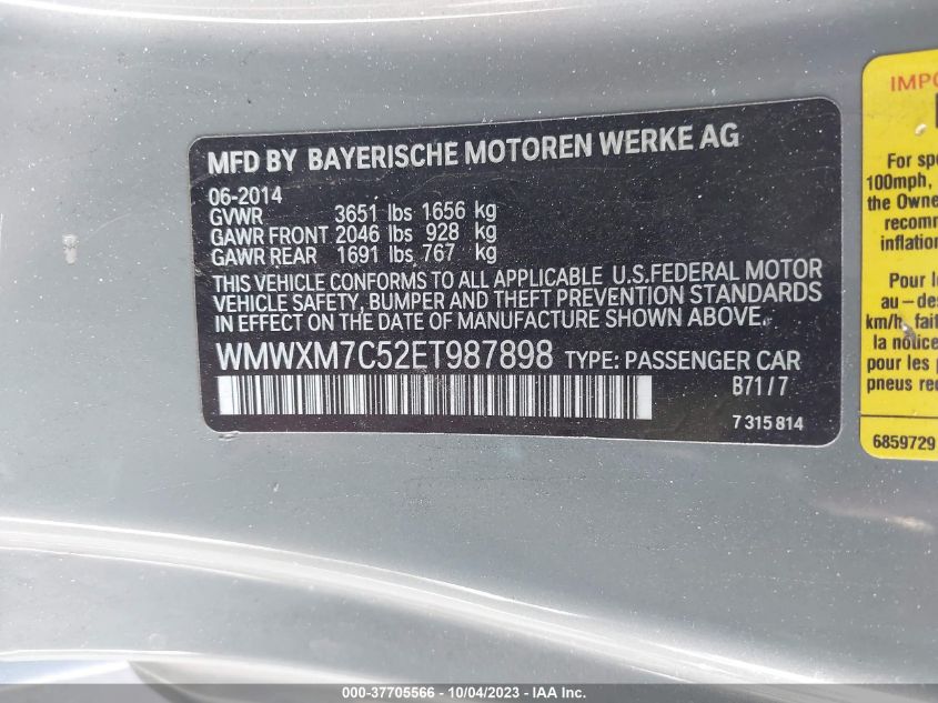 2014 MINI COOPER HARDTOP S - WMWXM7C52ET987898