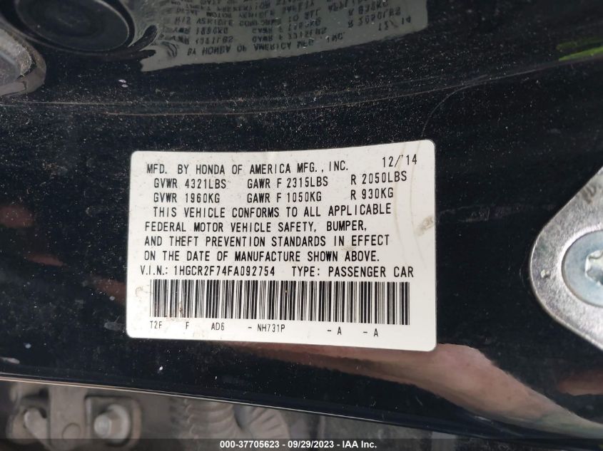 2015 HONDA ACCORD SEDAN EX 1HGCR2F74FA092754