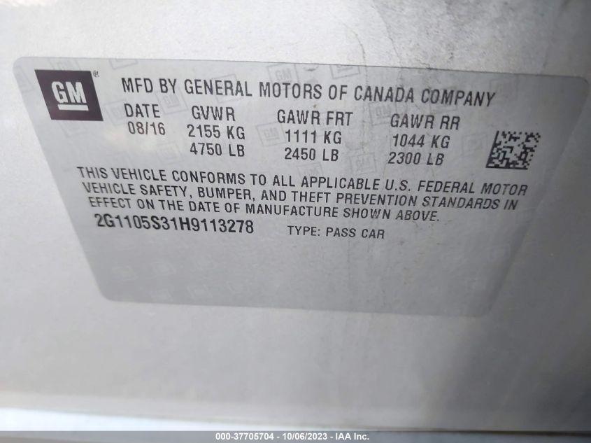 2017 CHEVROLET IMPALA LT - 2G1105S31H9113278