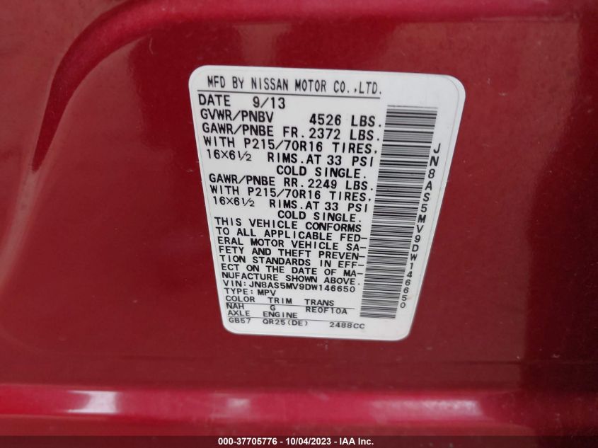 2013 NISSAN ROGUE S/SV - JN8AS5MV9DW146650
