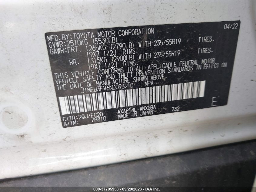 2022 TOYOTA RAV4 PRIME XSE - JTMEB3FV6ND093210