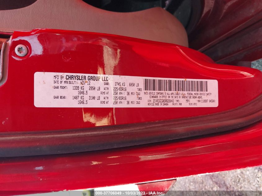 2013 DODGE GRAND CARAVAN SXT - 2C4RDGCG0DR626043