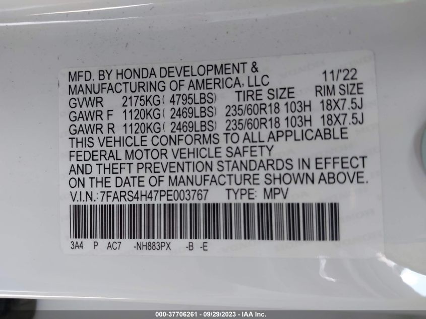 2023 HONDA CR-V EX - 7FARS4H47PE003767