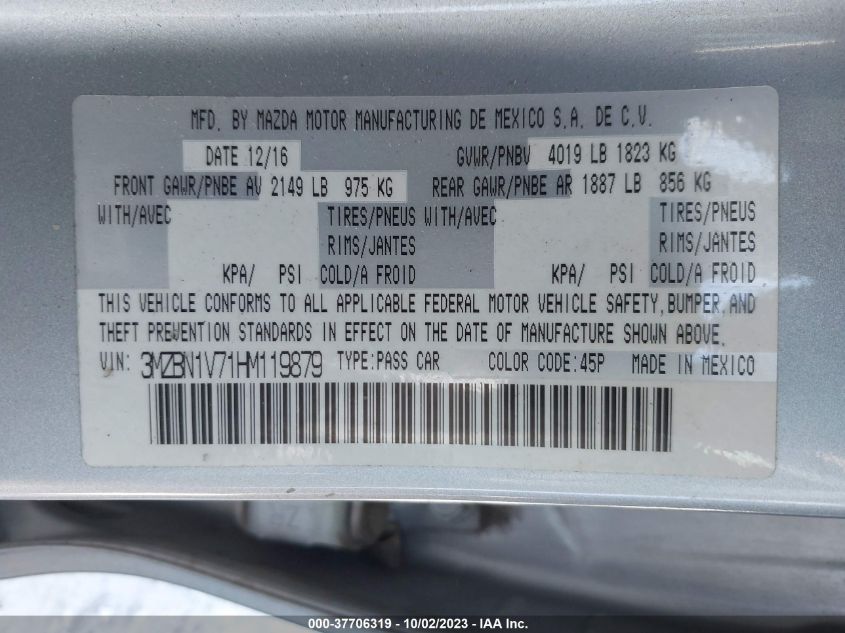 2017 MAZDA MAZDA3 4-DOOR TOURING 3MZBN1V71HM119879