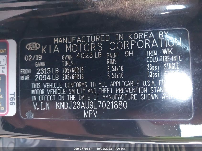 2020 KIA SOUL LX/X LINE/S - KNDJ23AU9L7021880