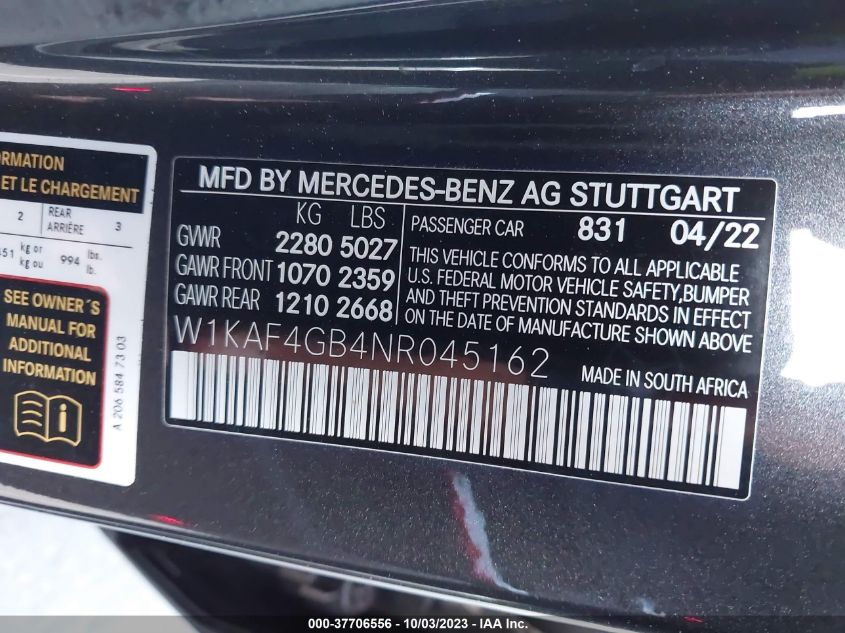 W1KAF4GB4NR045162 Mercedes-Benz C-Class C 300 9