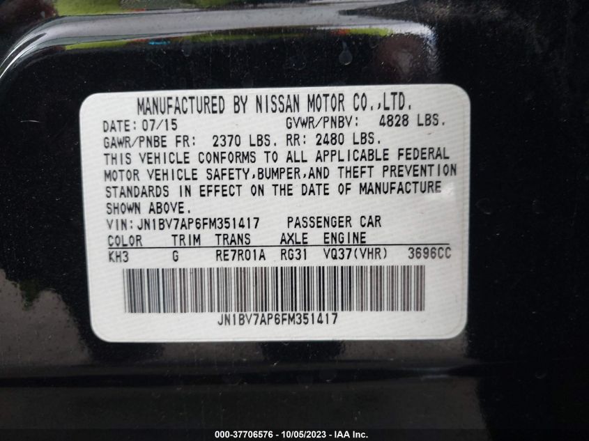 2015 INFINITI Q50 PREMIUM - JN1BV7AP6FM351417