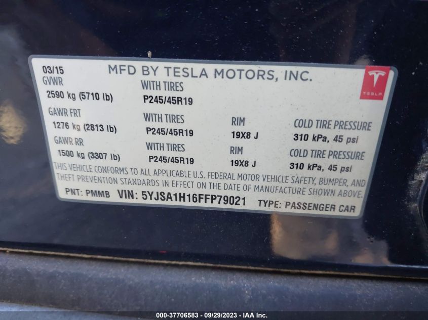 2015 TESLA MODEL S 85 KWH BATTERY - 5YJSA1H16FFP79021