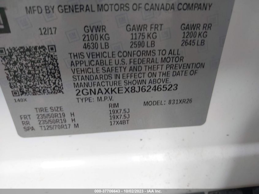 2018 CHEVROLET EQUINOX LT - 2GNAXKEX8J6246523