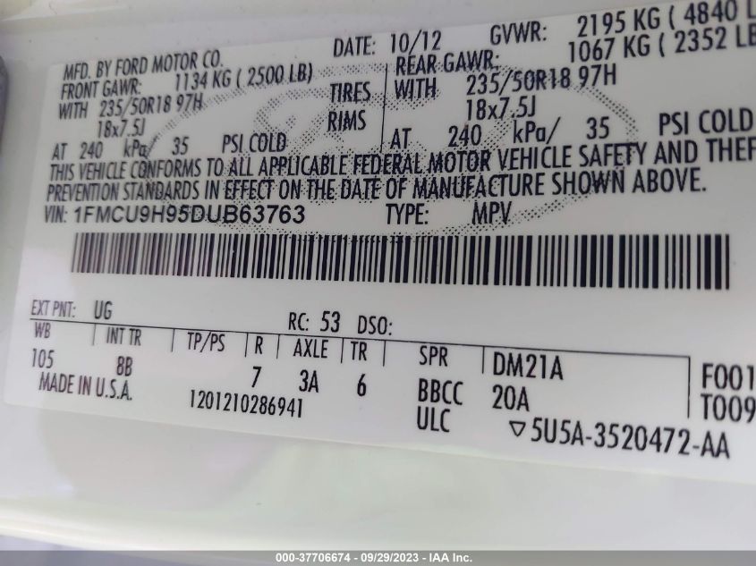 2013 FORD ESCAPE SEL - 1FMCU9H95DUB63763