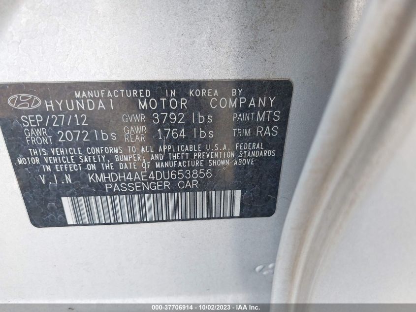 2013 HYUNDAI ELANTRA GLS PZEV - KMHDH4AE4DU653856
