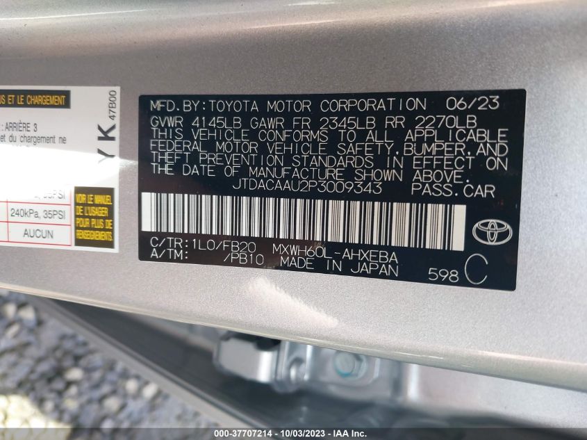 2023 TOYOTA PRIUS LE/XLE/LIMITED - JTDACAAU2P3009343